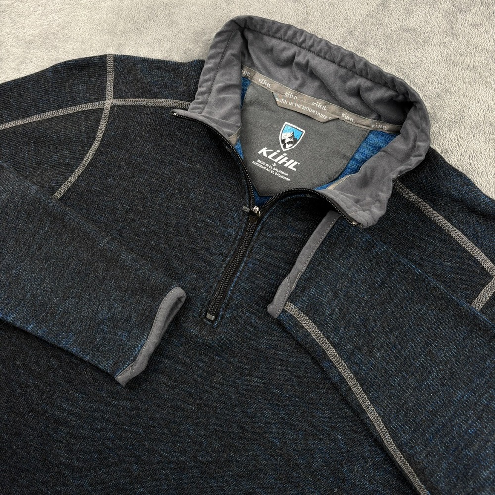 Kuhl Sweatshirt Men S Blue Wool Blend Chianti Fleece 1/4 Zip Pullover Thumb Hole
